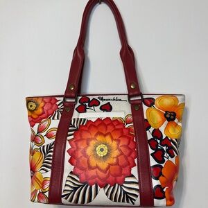 ANUSCHKA Purse Hand Painted Floral Flowers Leather Large Colourful Handbag